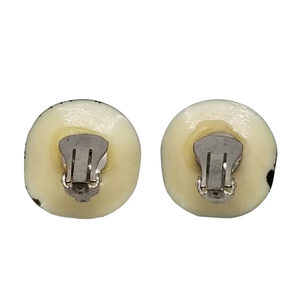 VINTAGE ART DECO STYLE BLACK & CREAM  CELLULOID CLIP ON EARRINGS